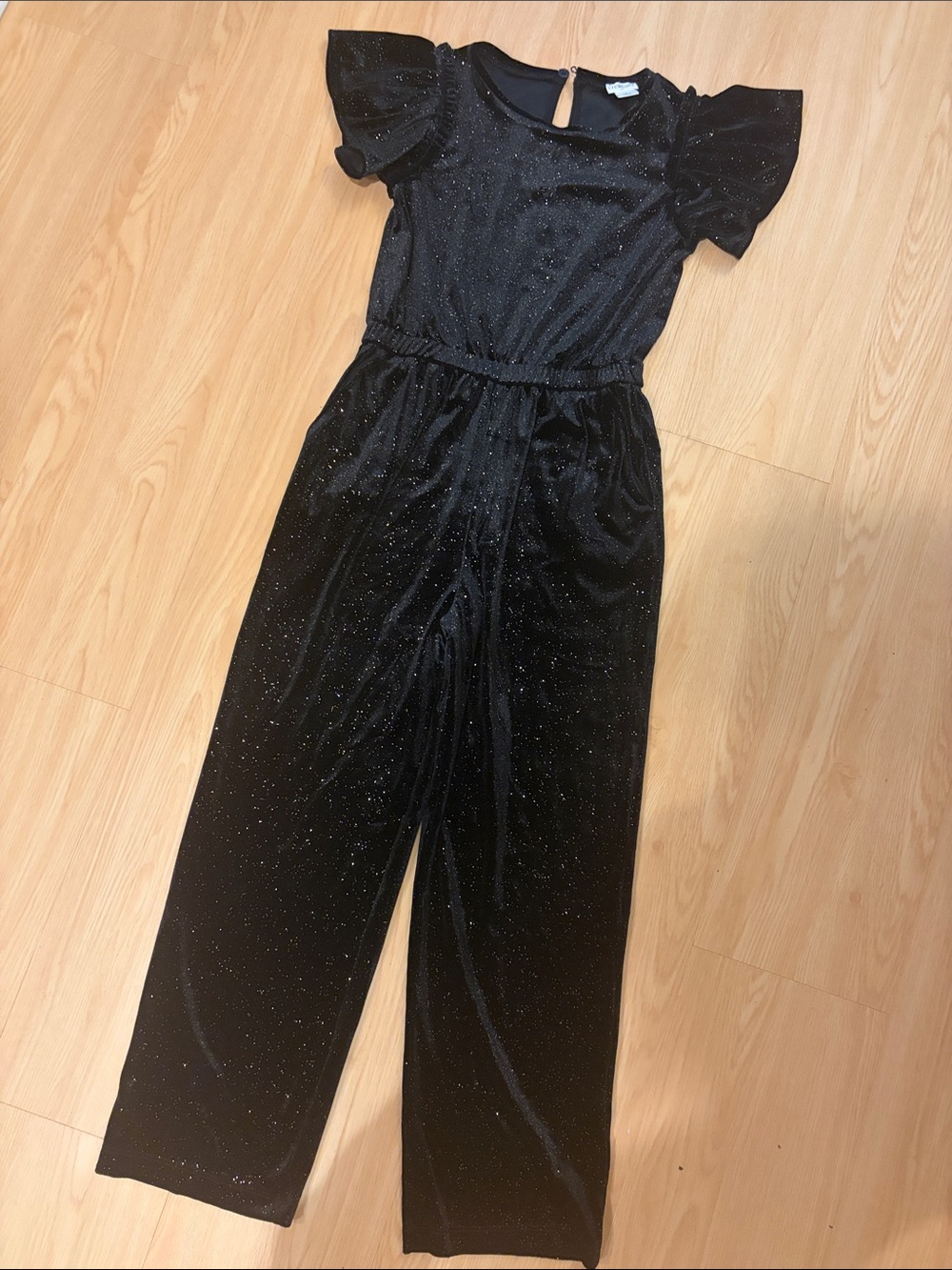 Gorgeous Crew Cut Black Sparkle Velvet Jumpsuit